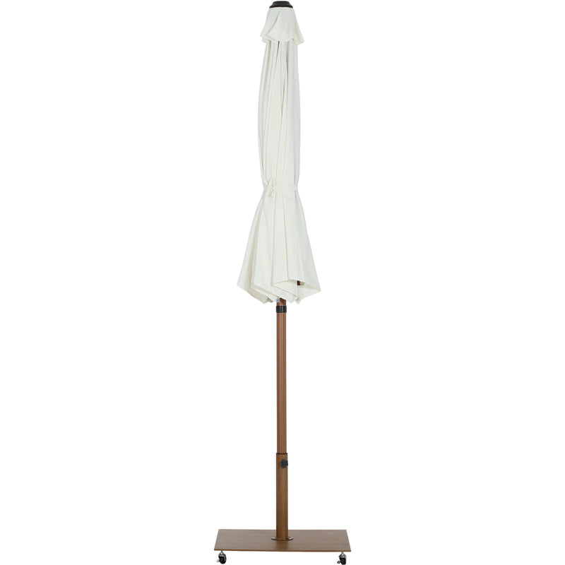 Meridian Amalfi White Fabric With Black Piping / Teak Aluminum Patio Umbrella with Base Sets IMAGE 13