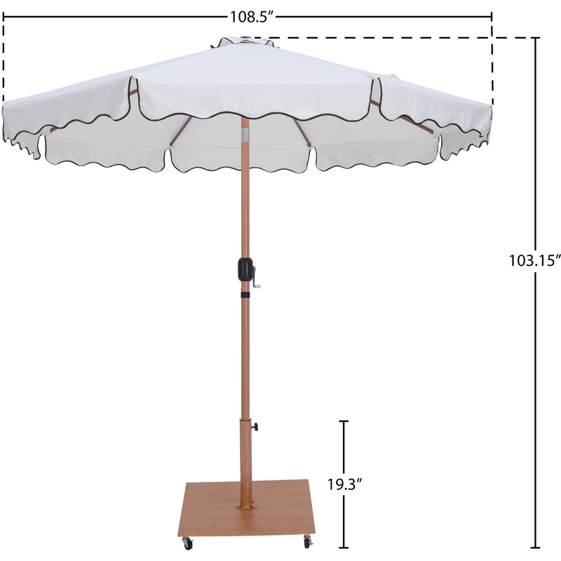 Meridian Amalfi White Fabric With Black Piping / Teak Aluminum Patio Umbrella with Base Sets IMAGE 18