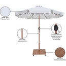 Meridian Amalfi White Fabric With Black Piping / Teak Aluminum Patio Umbrella with Base Sets IMAGE 19