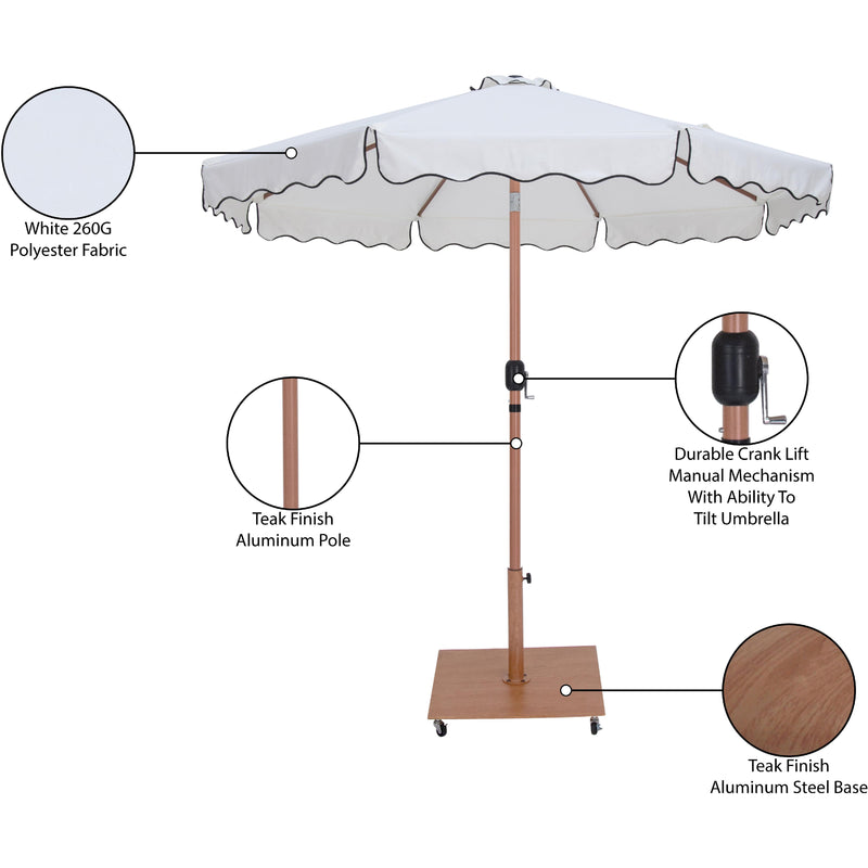 Meridian Amalfi White Fabric With Black Piping / Teak Aluminum Patio Umbrella with Base Sets IMAGE 19
