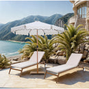 Meridian Amalfi White Fabric With Black Piping / Teak Aluminum Patio Umbrella with Base Sets IMAGE 2