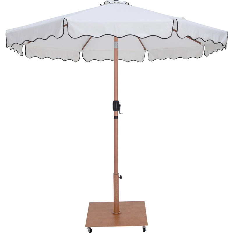 Meridian Amalfi White Fabric With Black Piping / Teak Aluminum Patio Umbrella with Base Sets IMAGE 3