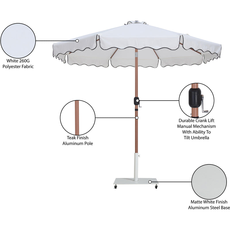 Meridian Amalfi White Fabric With Black Piping / Matte White Aluminum Patio Umbrella with Base Sets IMAGE 19