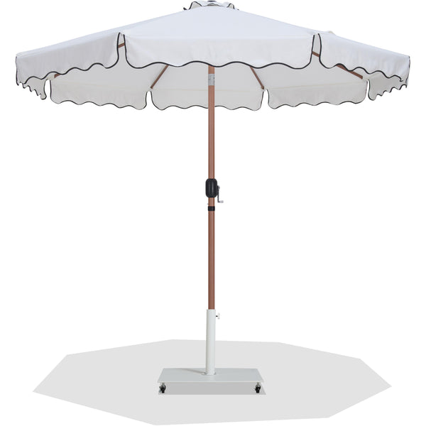 Meridian Amalfi White Fabric With Black Piping / Matte White Aluminum Patio Umbrella with Base Sets IMAGE 1