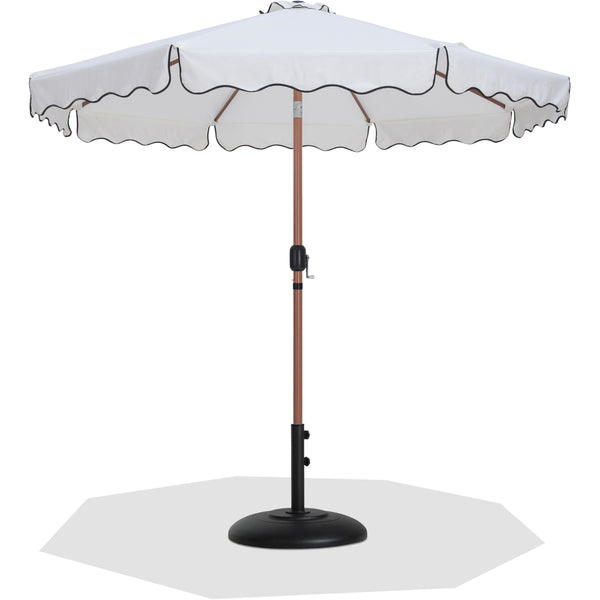 Meridian Amalfi White Fabric With Black Piping / Matte Black Aluminum Patio Umbrella with Base Sets IMAGE 1