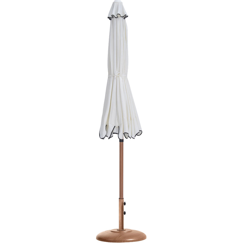 Meridian Amalfi White Fabric With Black Piping / Teak Aluminum Patio Umbrella with Base Sets IMAGE 11