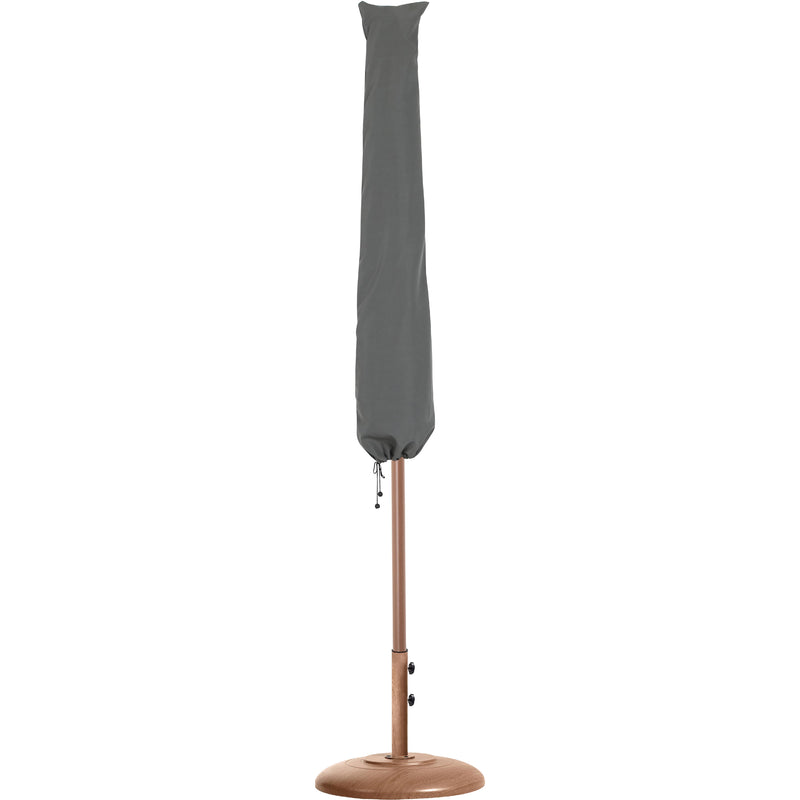 Meridian Amalfi White Fabric With Black Piping / Teak Aluminum Patio Umbrella with Base Sets IMAGE 12