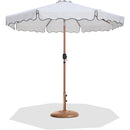 Meridian Amalfi White Fabric With Black Piping / Teak Aluminum Patio Umbrella with Base Sets IMAGE 1