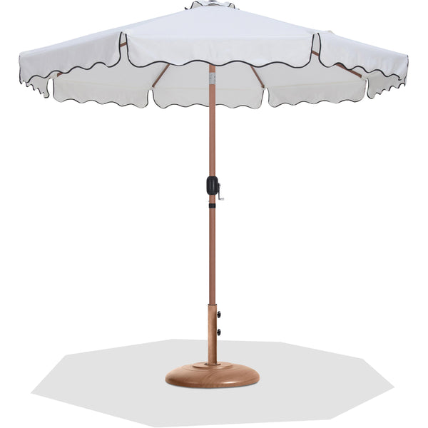 Meridian Amalfi White Fabric With Black Piping / Teak Aluminum Patio Umbrella with Base Sets IMAGE 1