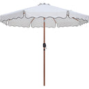 Meridian Amalfi White Fabric With Black Piping / Teak Aluminum Patio Umbrella with Base Sets IMAGE 3
