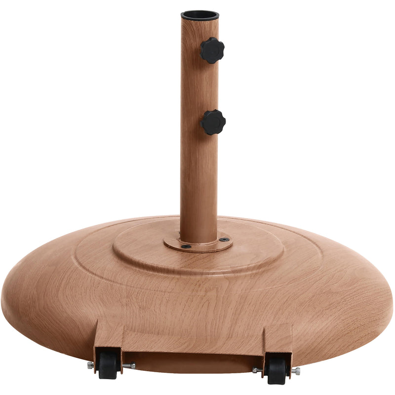 Meridian Amalfi White Fabric With Black Piping / Teak Aluminum Patio Umbrella with Base Sets IMAGE 6