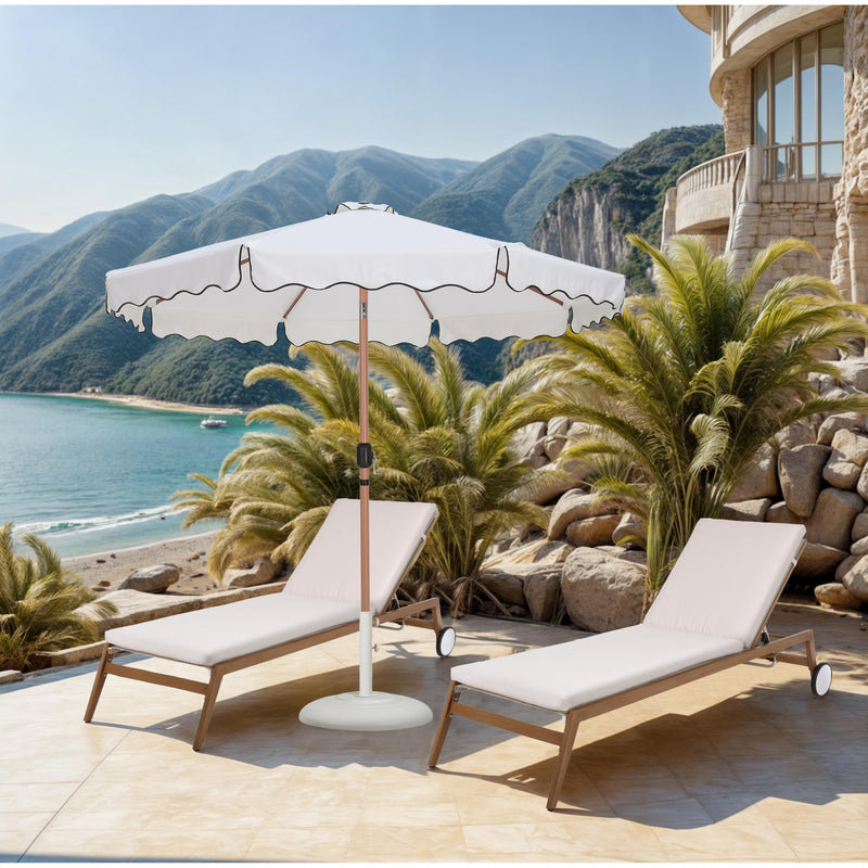 Meridian Amalfi White Fabric With Black Piping / Matte White Aluminum Patio Umbrella with Base Sets IMAGE 2