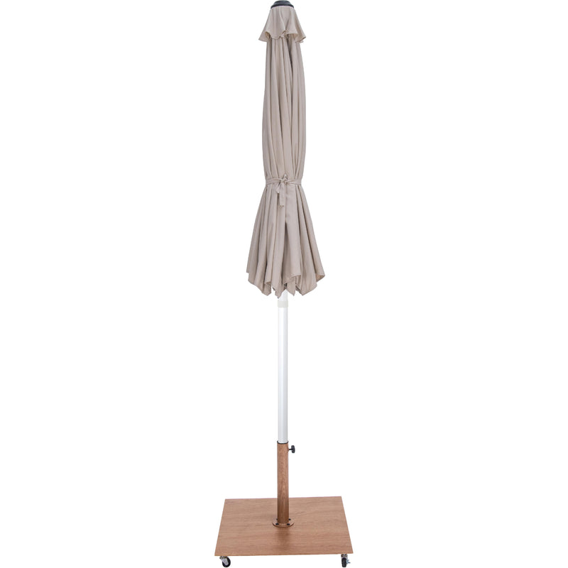 Meridian Amalfi Beige Fabric With Cream Piping / Teak Aluminum Patio Umbrella with Base Sets IMAGE 13