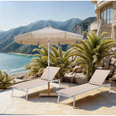 Meridian Amalfi Beige Fabric With Cream Piping / Teak Aluminum Patio Umbrella with Base Sets IMAGE 2