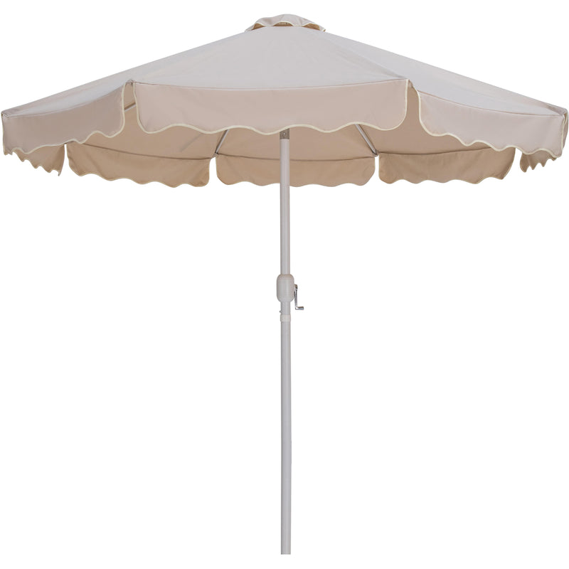 Meridian Amalfi Beige Fabric With Cream Piping / Teak Aluminum Patio Umbrella with Base Sets IMAGE 3