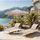 Meridian Amalfi Beige Fabric With Cream Piping / Matte White Aluminum Patio Umbrella with Base Sets IMAGE 2