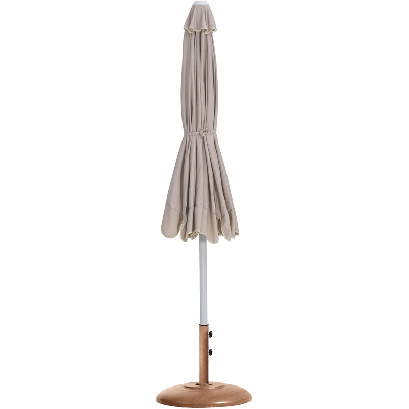 Meridian Amalfi Beige Fabric With Cream Piping / Teak Aluminum Patio Umbrella with Base Sets IMAGE 11