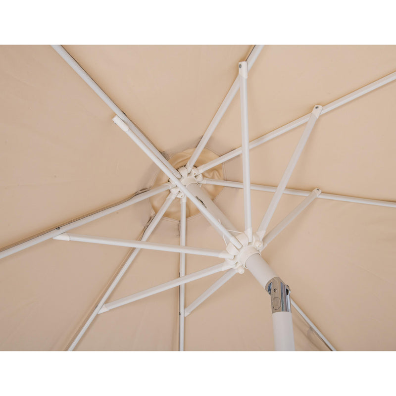 Meridian Amalfi Beige Fabric With Cream Piping / Teak Aluminum Patio Umbrella with Base Sets IMAGE 14
