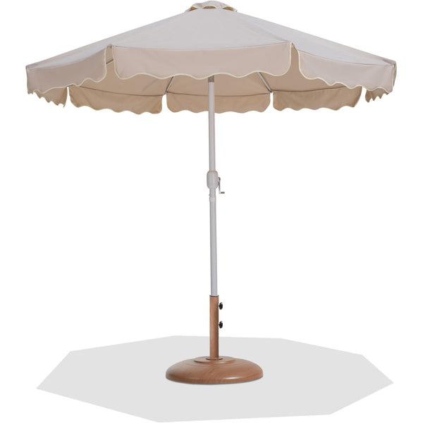 Meridian Amalfi Beige Fabric With Cream Piping / Teak Aluminum Patio Umbrella with Base Sets IMAGE 1