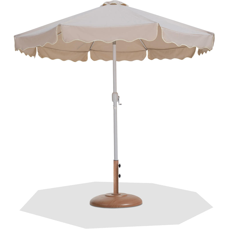 Meridian Amalfi Beige Fabric With Cream Piping / Teak Aluminum Patio Umbrella with Base Sets IMAGE 1