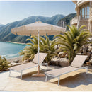 Meridian Amalfi Beige Fabric With Cream Piping / Teak Aluminum Patio Umbrella with Base Sets IMAGE 2