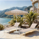 Meridian Amalfi Beige Fabric With Cream Piping / Matte White Aluminum Patio Umbrella with Base Sets IMAGE 2