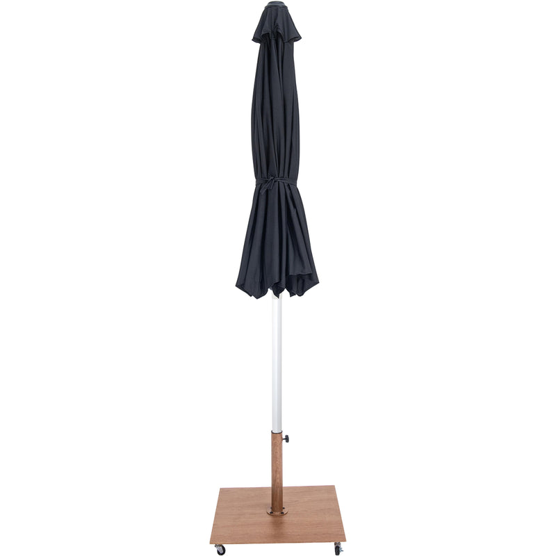 Meridian Amalfi Black Fabric With Cream Piping / Teak Aluminum Patio Umbrella with Base Sets IMAGE 13