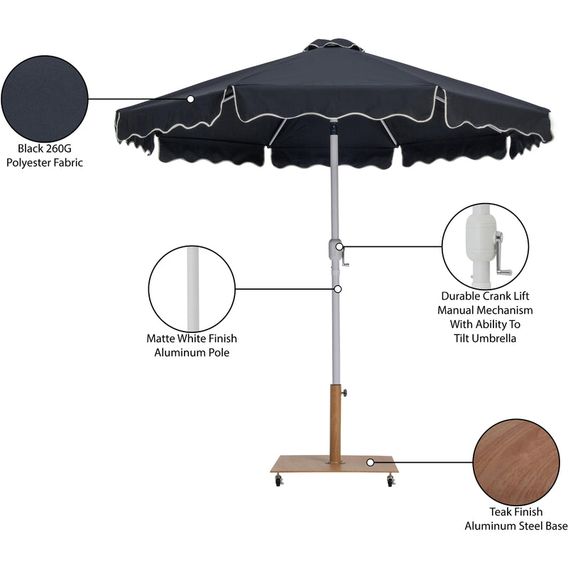 Meridian Amalfi Black Fabric With Cream Piping / Teak Aluminum Patio Umbrella with Base Sets IMAGE 19