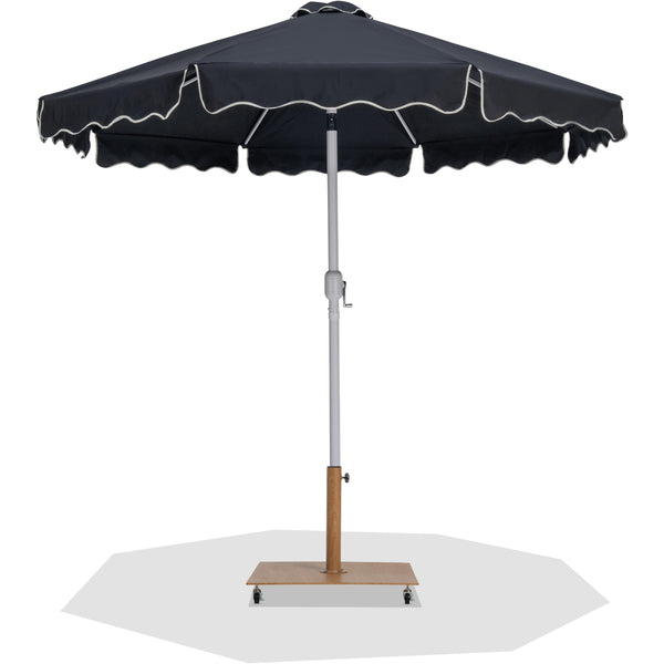 Meridian Amalfi Black Fabric With Cream Piping / Teak Aluminum Patio Umbrella with Base Sets IMAGE 1