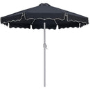 Meridian Amalfi Black Fabric With Cream Piping / Teak Aluminum Patio Umbrella with Base Sets IMAGE 3