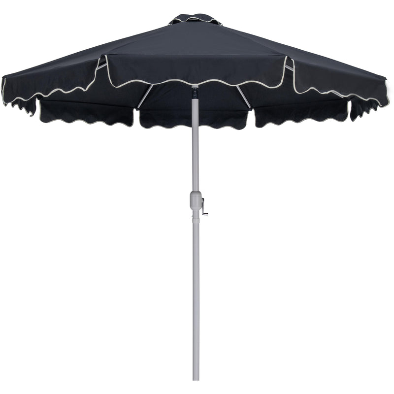 Meridian Amalfi Black Fabric With Cream Piping / Teak Aluminum Patio Umbrella with Base Sets IMAGE 3