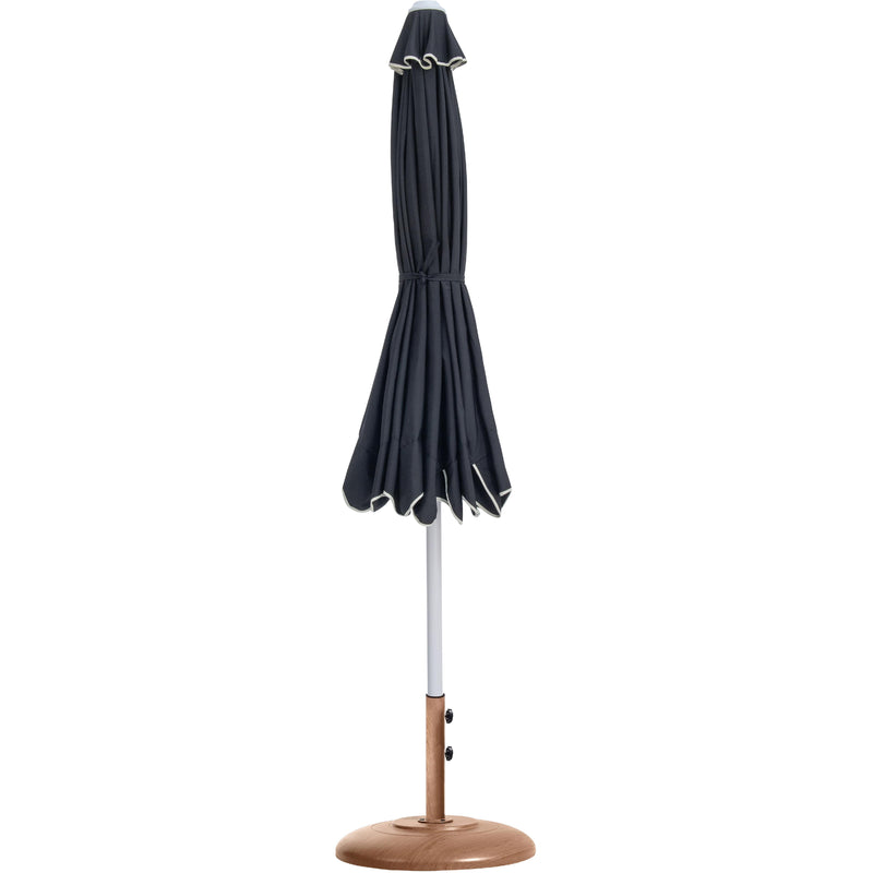 Meridian Amalfi Black Fabric With Cream Piping / Teak Aluminum Patio Umbrella with Base Sets IMAGE 11
