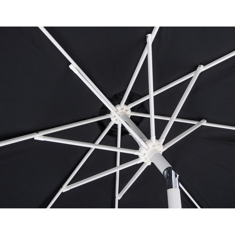 Meridian Amalfi Black Fabric With Cream Piping / Teak Aluminum Patio Umbrella with Base Sets IMAGE 14