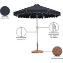 Meridian Amalfi Black Fabric With Cream Piping / Teak Aluminum Patio Umbrella with Base Sets IMAGE 17