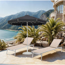 Meridian Amalfi Black Fabric With Cream Piping / Matte White Aluminum Patio Umbrella with Base Sets IMAGE 2