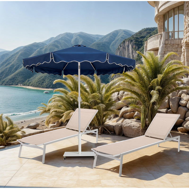 Meridian Amalfi Navy Fabric With Cream Piping / Matte White Aluminum Patio Umbrella with Base Sets IMAGE 2