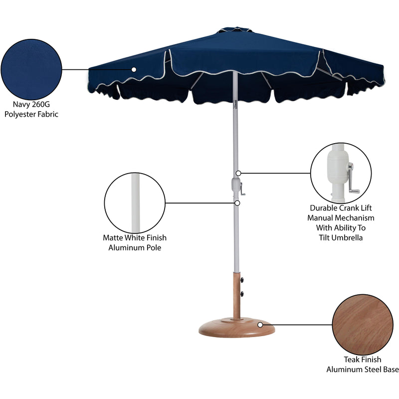 Meridian Amalfi Navy Fabric With Cream Piping / Teak Aluminum Patio Umbrella with Base Sets IMAGE 17