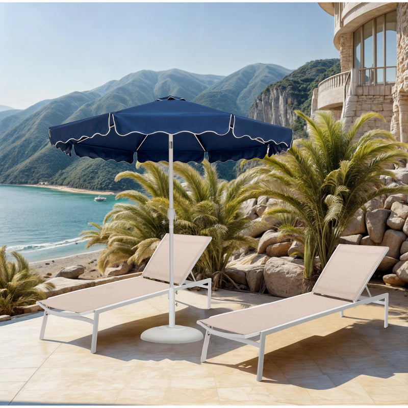 Meridian Amalfi Navy Fabric With Cream Piping / Matte White Aluminum Patio Umbrella with Base Sets IMAGE 2