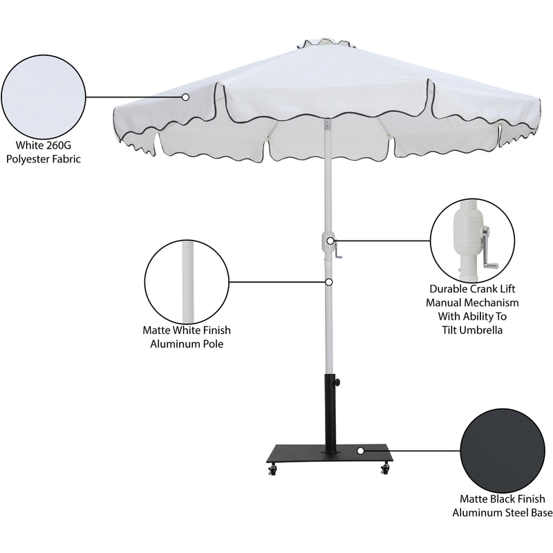 Meridian Amalfi White Fabric With Black Piping / Matte Black Aluminum Patio Umbrella with Base Sets IMAGE 19