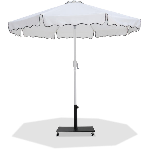 Meridian Amalfi White Fabric With Black Piping / Matte Black Aluminum Patio Umbrella with Base Sets IMAGE 1