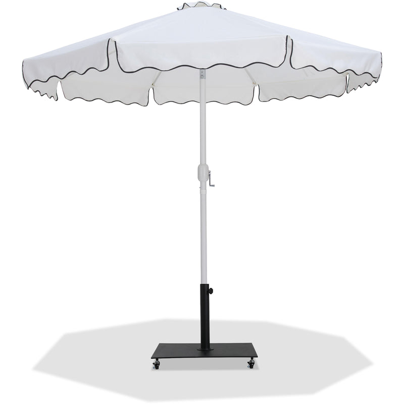 Meridian Amalfi White Fabric With Black Piping / Matte Black Aluminum Patio Umbrella with Base Sets IMAGE 1