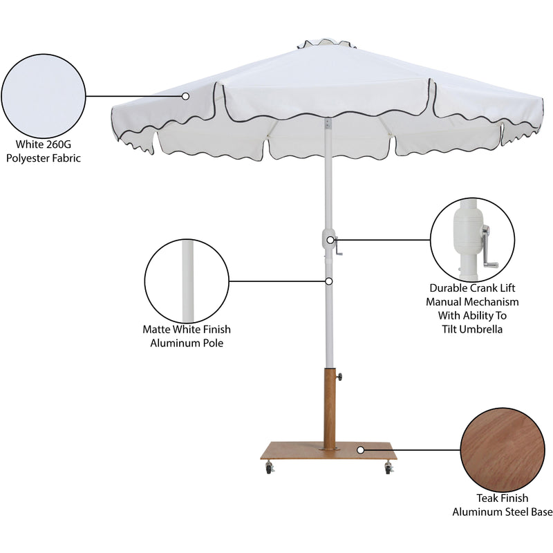 Meridian Amalfi White Fabric With Black Piping / Teak Aluminum Patio Umbrella with Base Sets IMAGE 19