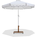Meridian Amalfi White Fabric With Black Piping / Teak Aluminum Patio Umbrella with Base Sets IMAGE 1