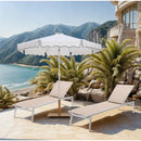 Meridian Amalfi White Fabric With Black Piping / Teak Aluminum Patio Umbrella with Base Sets IMAGE 2