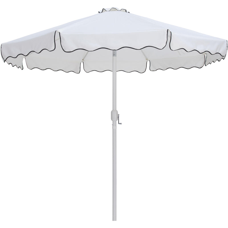 Meridian Amalfi White Fabric With Black Piping / Teak Aluminum Patio Umbrella with Base Sets IMAGE 3