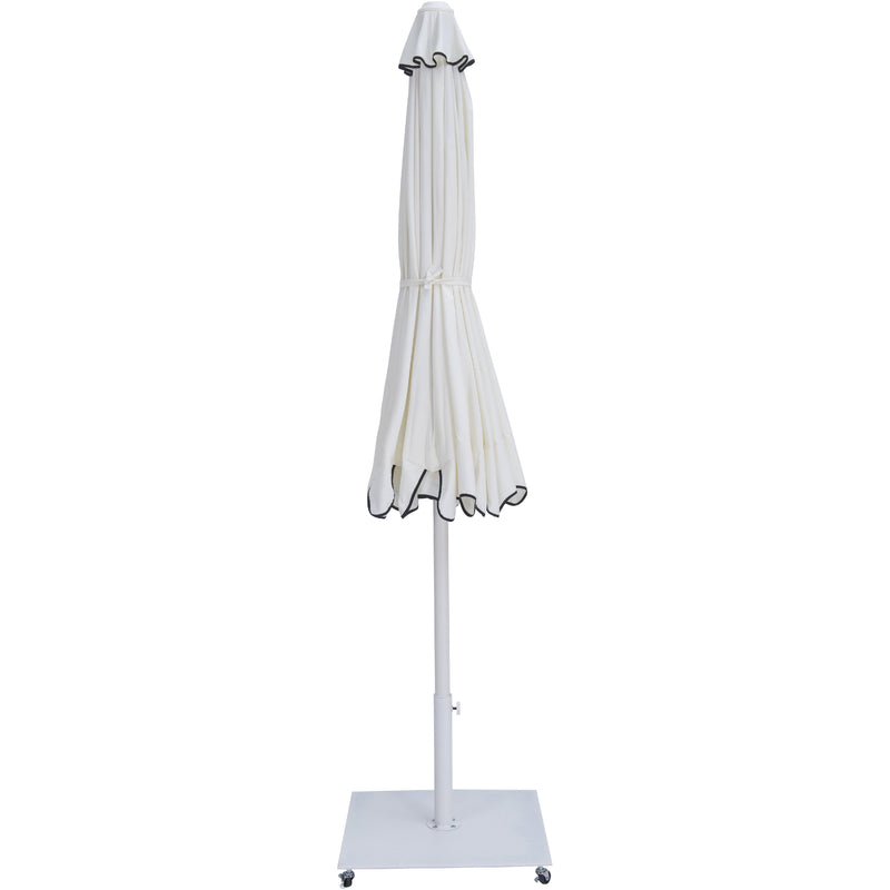 Meridian Amalfi White Fabric With Black Piping / Matte White Aluminum Patio Umbrella with Base Sets IMAGE 13