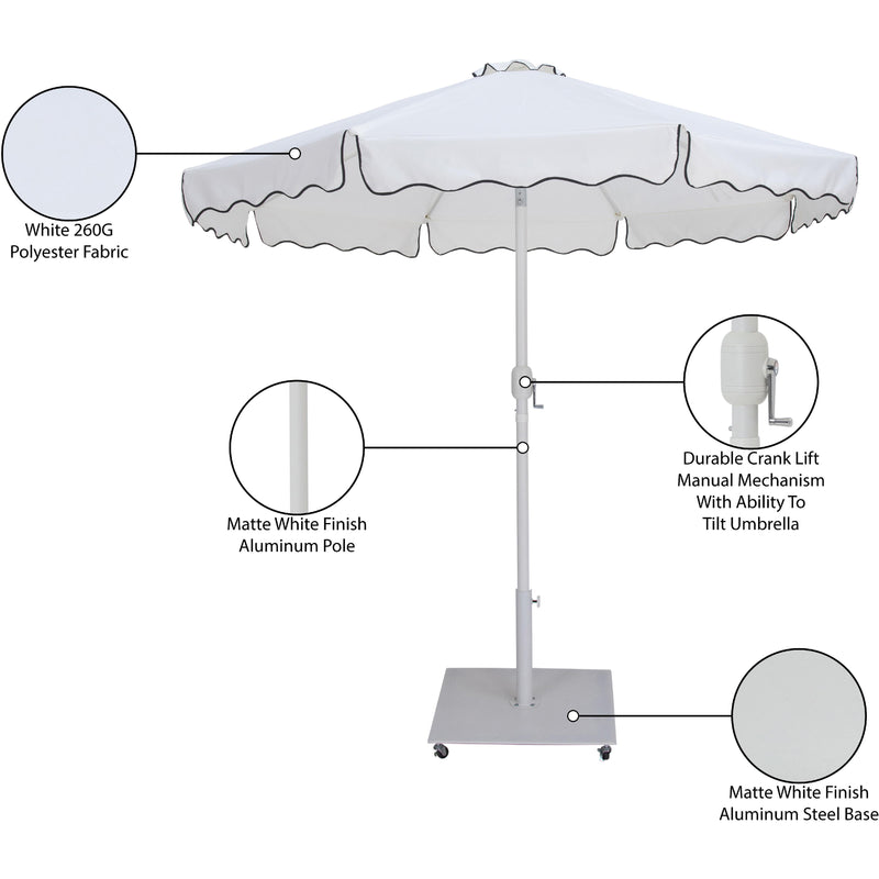 Meridian Amalfi White Fabric With Black Piping / Matte White Aluminum Patio Umbrella with Base Sets IMAGE 19