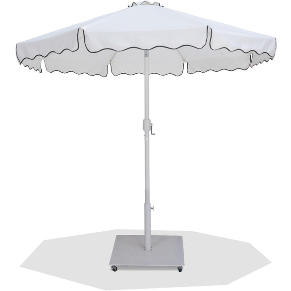 Meridian Amalfi White Fabric With Black Piping / Matte White Aluminum Patio Umbrella with Base Sets IMAGE 1