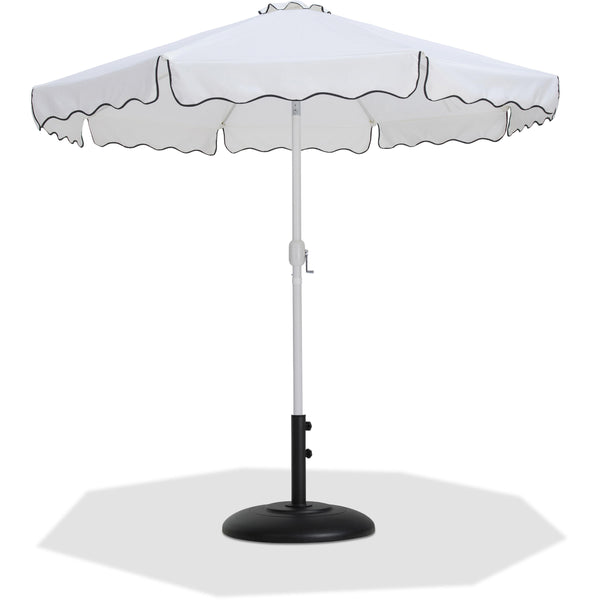 Meridian Amalfi White Fabric With Black Piping / Matte Black Aluminum Patio Umbrella with Base Sets IMAGE 1