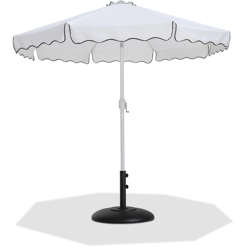 Meridian Amalfi White Fabric With Black Piping / Matte Black Aluminum Patio Umbrella with Base Sets IMAGE 1